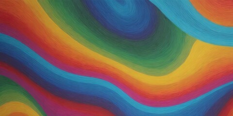 A colorful, abstract painting with a rainbow pattern