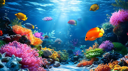 Wall Mural - Vibrant Reefs & Colorful Fish: A Beautiful Underwater Scene