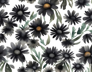 Wall Mural - Black watercolor daisy background