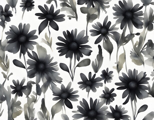 Wall Mural - Black watercolor daisy background