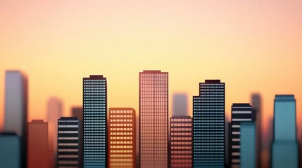 Poster - Modern Skyscraper Cityscape at Sunset with Bokeh Effect