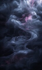 Wall Mural - Abstract swirling smoke with hints of pink against a black background.