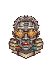 Wall Mural - A cartoon zombie librarian with a stack of books and round glasses.