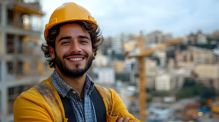 Wall Mural - Construction Worker Smiling Confidently on Job Site