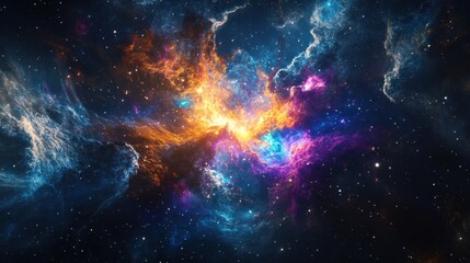 exploding supernova lights up vibrant space nebula with swirls of color, surrounded by starry cosmos