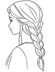 Wall Mural -  A simple coloring page line art illustration of Elsa's long braided hair, with a simple design and a white background