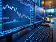 © Nawarit - Stock market graphs showing rising and falling trends on multiple screens, financial setting, sharp focus, high detail