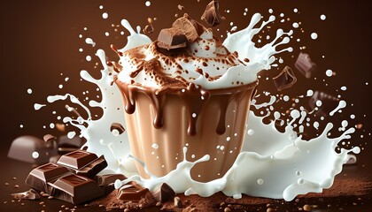 Wall Mural - Dreamlike Splash of Chocolate and Foamy Milk for Captivating Web Design and Beverage Imagery