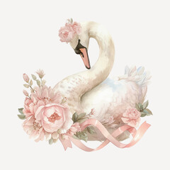 Poster - worldfaceslab_pastel_soft_pink_coquette_swan_holding_flowers_ti_6ebe31b1-46b9-4136-ae73-31ecbedda97f-p