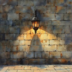 Gothic sconce, casting shadows on stone walls, Watercolor style