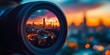© kwanchaift - Macro shot of a camera's viewfinder, framing a picturesque scene of a historic cityscape at dawn