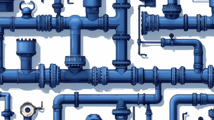 Wall Mural - Blue Pipe System with Complex Connections