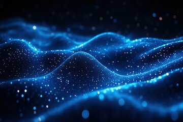 Wall Mural - Abstract Glowing Blue Waveform With Sparkling Particles