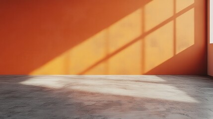 Wall Mural - Bright Orange Wall with Concrete Floor