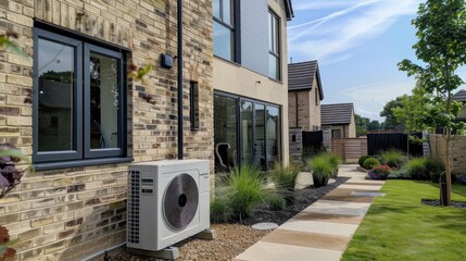 Wall Mural - Modern Home with Air Conditioning Unit and Landscaped Garden