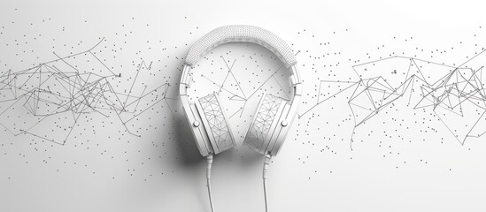 Poster - White Headphones Against a White Background with Geometric Patterns