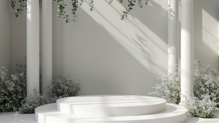 Wall Mural - White Stage with Floral Accents and Sunlight