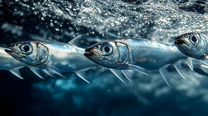 Poster - Silver Fish Swimming in the Ocean's Depth