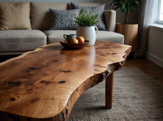 wood table and sofa