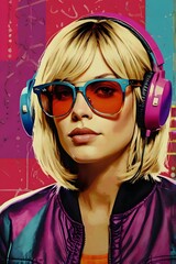 Wall Mural - A pop girl with headphones vector illustration,copy space.