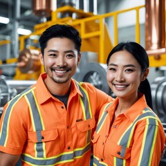 portrait of a joyful Asian couple an engineer