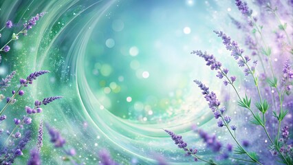 Wall Mural - A dreamy background featuring lavender flowers with sparkling bokeh and a soft blue-green gradient, perfect for a variety of creative projects.