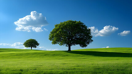 Poster - Green Grass and Lush Trees Under a Blue Sky