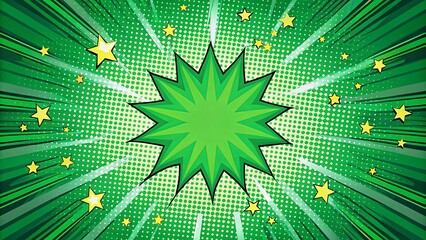 Wall Mural - Green Comic Book Style Background with Starburst and Halftone Pattern