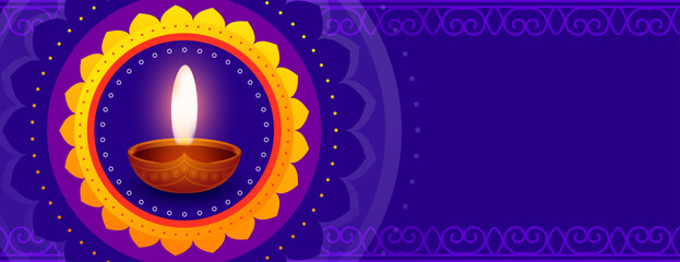 Wall Mural - decorative diwali rangoli diya purple banner with text space