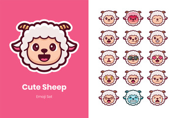 Cute sheep cartoon emoji set