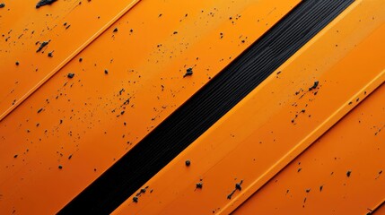 Wall Mural - Orange plastic texture abstract background with black stripe