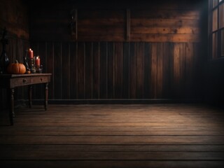 Spooky halloween background with empty wooden planks  background