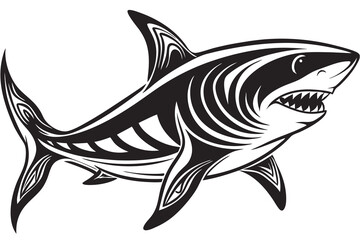 Shark line art silhouette vector isolated on a white background