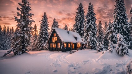 Wall Mural - house in winter