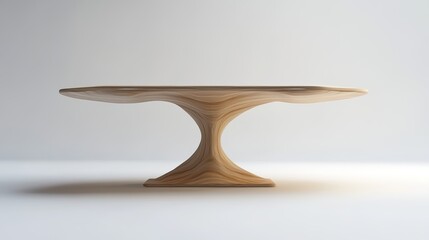  Front view of a minimalist table without visible legs, highlighting its sleek surface and clean design. The table floats seamlessly in the space, creating a modern and abstract impression