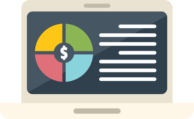 Poster - Laptop is displaying a financial report with a pie chart representing investment distribution and data analysis