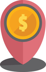 Sticker - Location pin is pointing a golden coin with a dollar sign, showing a place related to money