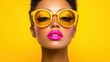 © ChimE - A chic fashion model flaunts stylish sunglasses and vibrant lips, embodying high fashion in a colorful portrait against a clean backdrop.