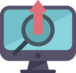 Wall Mural - computer screen showing a magnifying glass focusing on an upward arrow, depicting the concept of mar