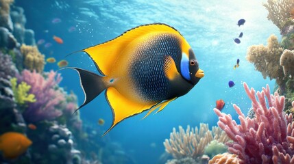 Wall Mural - Vibrant Angelfish Swimming in Coral Reef