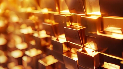 Abstract background featuring dynamic array of glowing golden cubes with bokeh effect.
