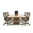 © Chananporn - Modern conference room with a large table and ergonomic chairs, white isolated background.