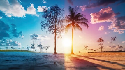 Sticker - Vibrant Sunset and Sunrise Over Tropical Landscape