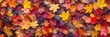 © MdKamrul - stack of orange maple leaves background, autumn season concept