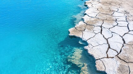 Wall Mural - Cracked Shoreline by Turquoise Water Under Clear Sky