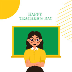 Wall Mural - Teacher's Day Social Media Illustration Flat Cartoon Hand Drawn Templates Background