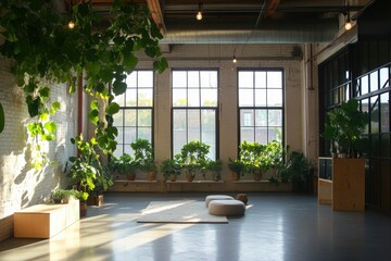 Wall Mural - Greenery-Filled Loft Space With Natural Light - Generative AI.