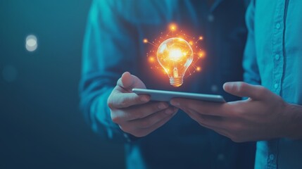 Close-up of two employees holding a tablet and exchanging ideas enthusiastically, their vibrant expressions illuminated by bright studio lighting. 