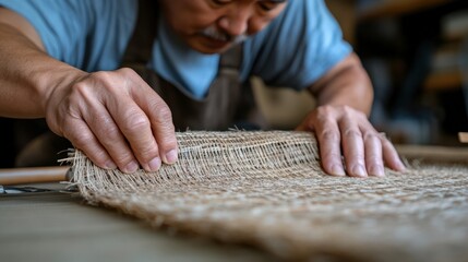 Wall Mural - 伝統的な畳織り：文化遺産展示のための日本の職人技の熟練