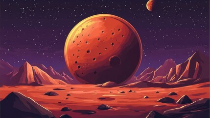 Experience the vibrant textures of Mars red surface in a captivating closeup illustration that brings space to life.